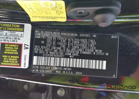 2011 Toyota Venza Base V6 z USA, uszkodzony, nr VIN 4T3ZK3BB1BU040877